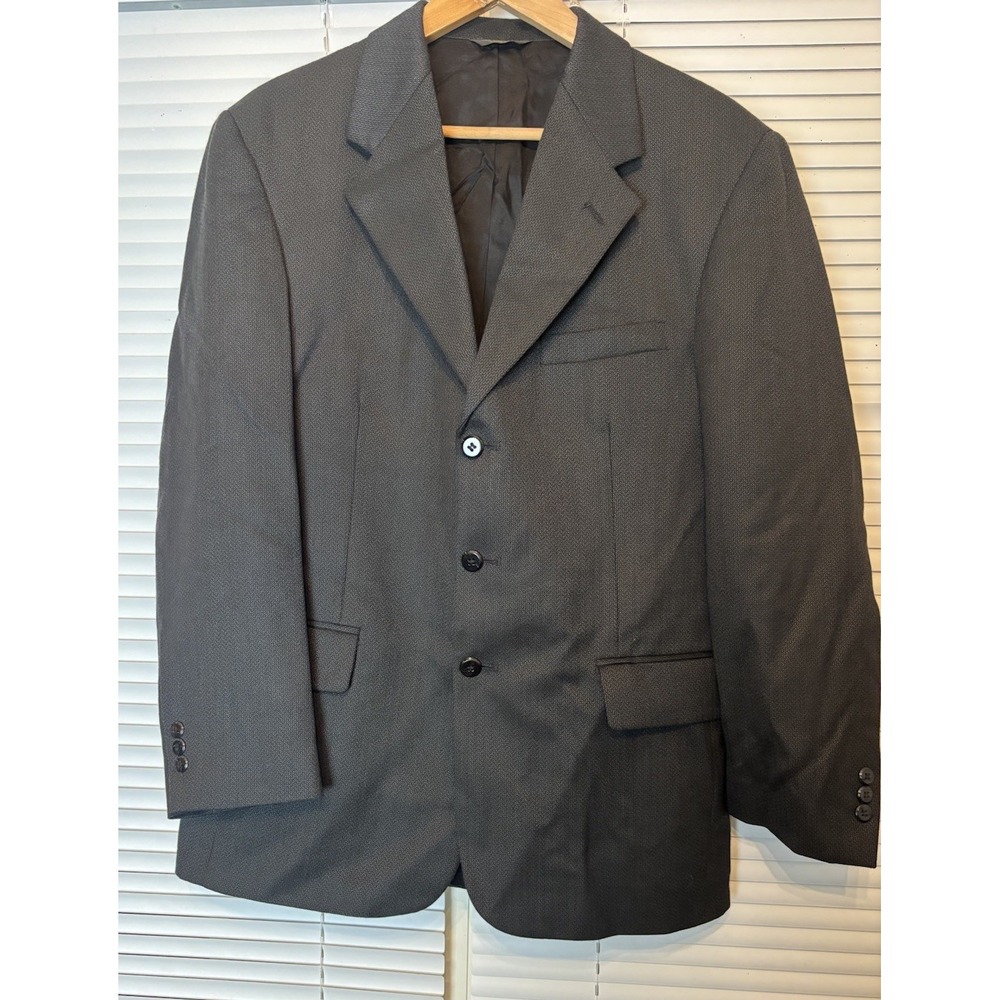 John Henry Jacket Blazer Men's  40R Sport Coat Black Micro Pattern Wool Blend
